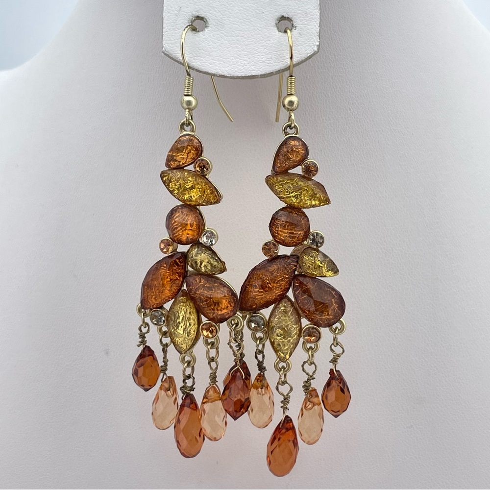 Autumn Leaf Chandelier Earrings – Gold & Amber Acrylic Beads